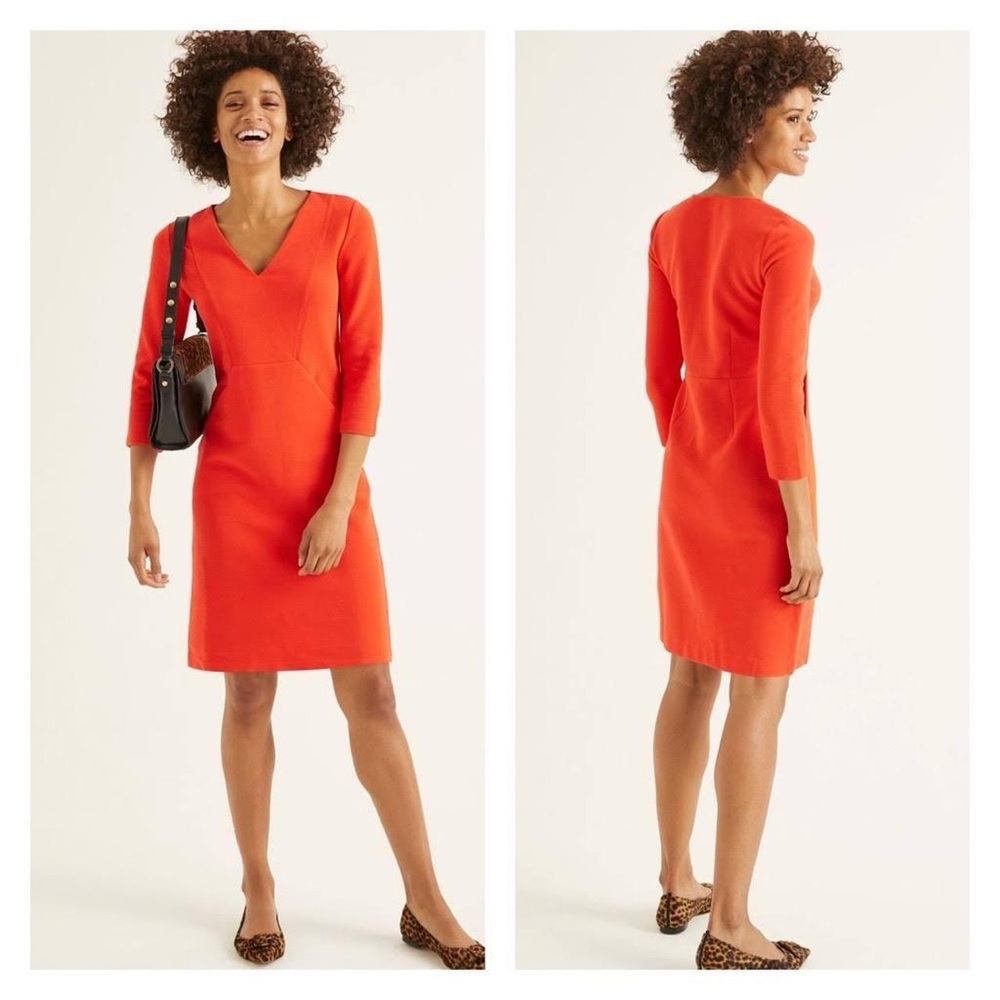Boden Bronte Ottoman Ribbed Knit Dress in red/orange with pockets size 8P